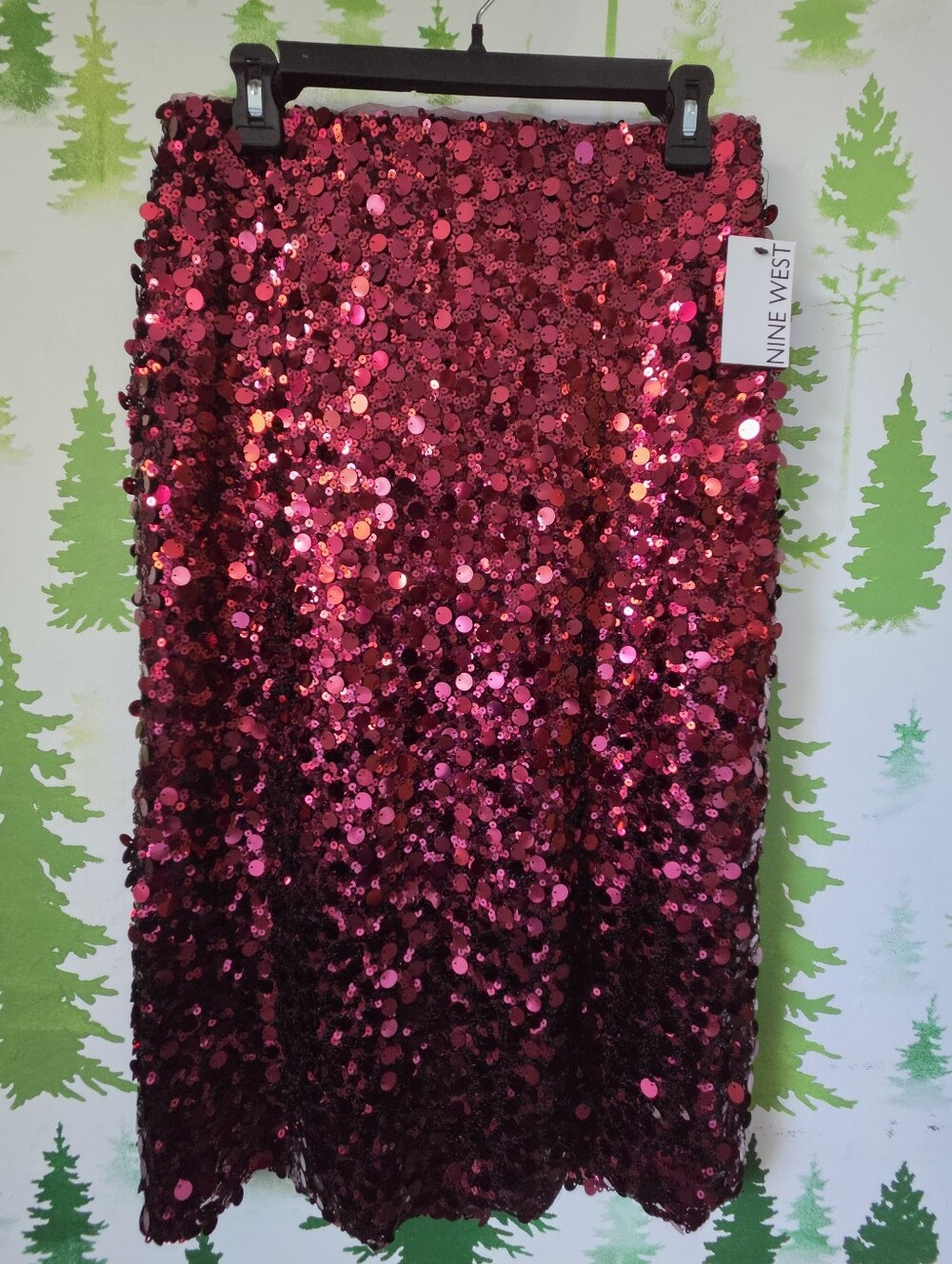 Nine West Women's Pink Sequin Midi Skirt